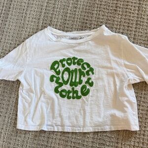 Anthropologie White Tee with Green Graphic